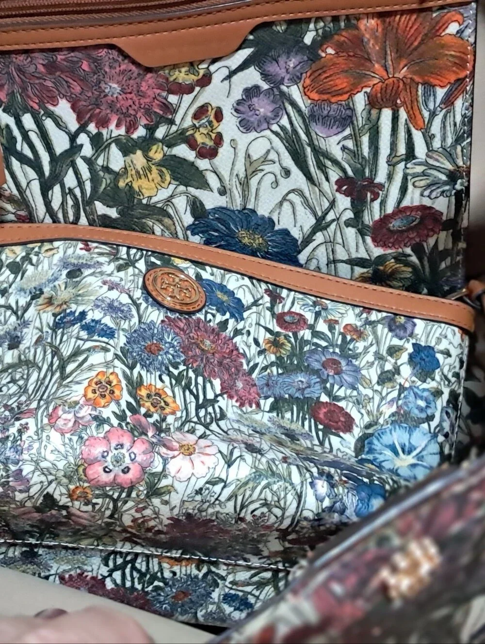 TORY BURCH Floral Print Tote and Pouch Set with Tan Trim